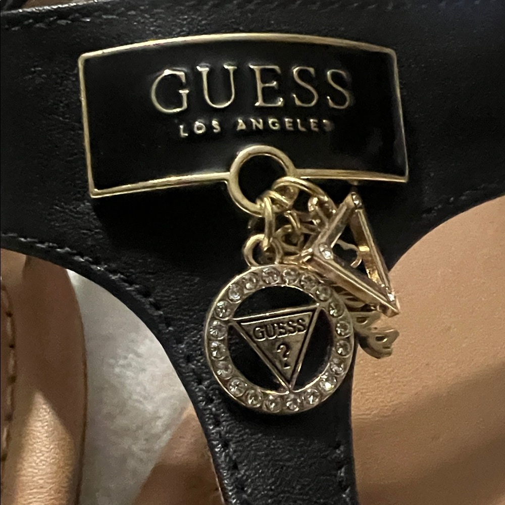 GUESS Black and Gold Women's Charm Sandal